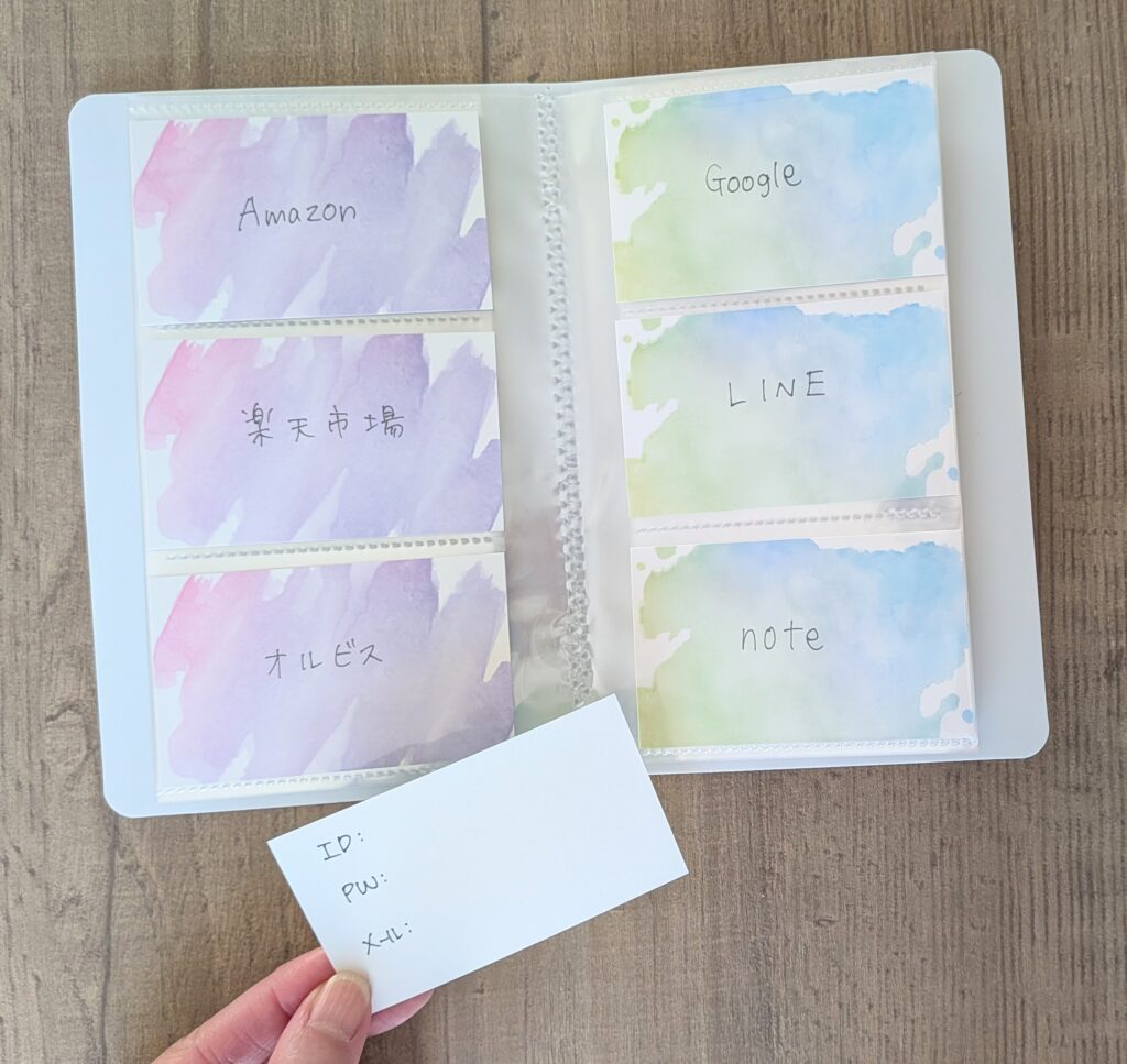 名刺ファイルとインデックスカードを組み合わせた「差し替え式」パスワード管理ノート